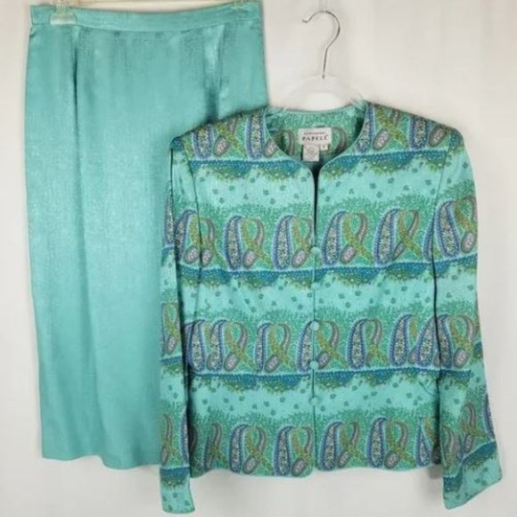 ADRIANNA PAPELL| Women 100% Silk | A-line Full| 8| Paisley| Skirt Sets | - Picture 3 of 15